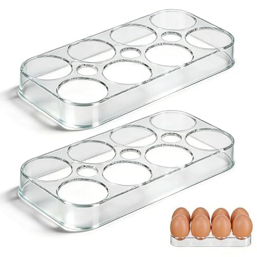 Image of 2 Pack Fridge Egg Tray for Kitchen Organisation - Egg Holder - Egg Storage Container - Space Saving Fridge Organisers and Storage for Kitchen - Holds 16 Eggs, Clear BPA-Free Plastic