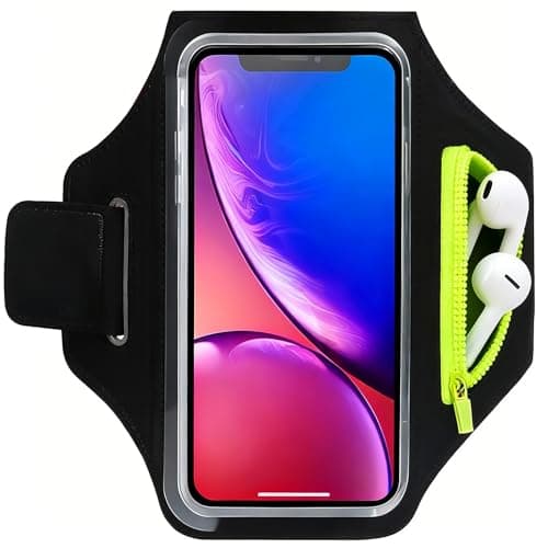 Image of Running Armband Phone Holder with Zip Pocket Strap for iPhone 17 Pro Max/16 Pro/15 Pro Max/14/13 Pro/12/11 Plus Sports Phone Armband,Adjustable, Touchscreen Compatible Anti-Theft Pocket Up to 6.9”