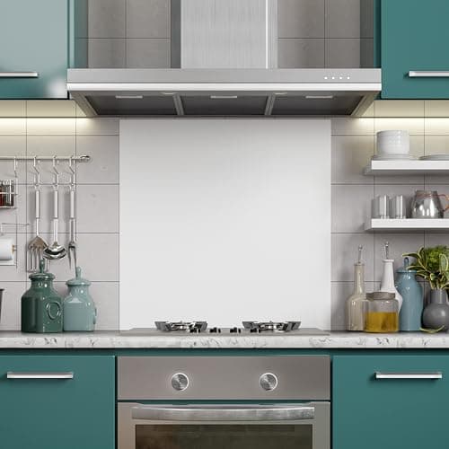 Image of BELOFAY 6mm Tempered Glass Splashback for Kitchen, Toughened Glass Heat Resistant Splashbacks for Cookers (60X70, White)