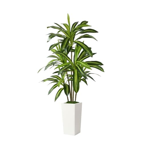 Image of Alupssuc Artificial Dracaena Fake Tree 5FT, White High Pot Artificial Plants Indoor&Outdoor, Fake Plants for Office/Home/Living Room Potted Decoration, 5ft