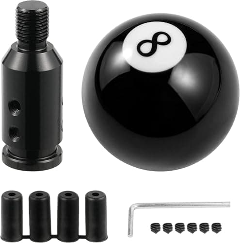 Image of Black 8 Round Ball Gear Shift Knob Acrylic Car Shifter Knob with Adapter 12x1.25mm for Non-Threaded Manual Shifter Gear knob (Black)
