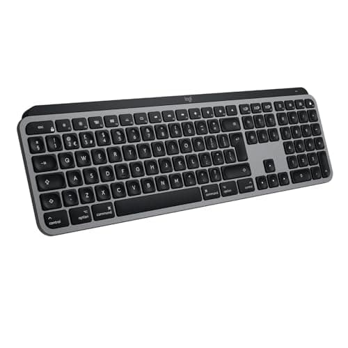 Image of Logitech MX Keys Advanced Wireless Illuminated Keyboard for Mac, Tactile Responsive Typing, Backlit LED, Bluetooth, USB-C, 10 Day Battery, Apple macOS, Metal Build, QWERTY UK English Layout, Grey