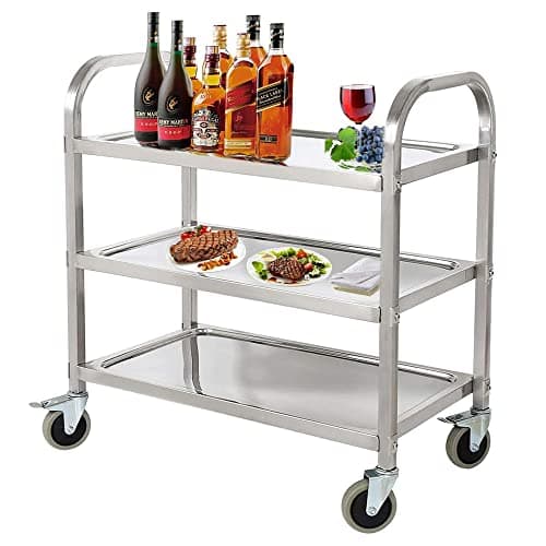 Image of Nisorpa 3 Tier Stainless Steel Catering Trolley Wheels Utility Cart Kitchen Cart Serving Trolley with Locking Wheels for Kitchen Hotels-950 x 500 x 950MM
