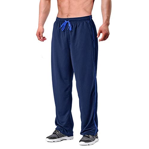Image of EKLENTSON Men's Navy Tracksuit Bottoms Mesh Jogging Sweat Pants with Zipper Pockets Open Bottom Athletic Pants