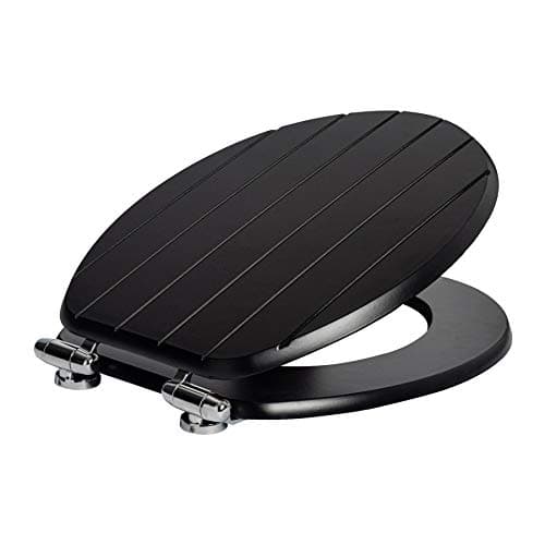 Image of Harbour Housewares Soft Close Toilet Seat - Black - Pack of 1 - Oval-Shaped Wooden Toilet Seat Antibacterial Loo Lid with Universal Chrome Hinges, Fixings & Fittings