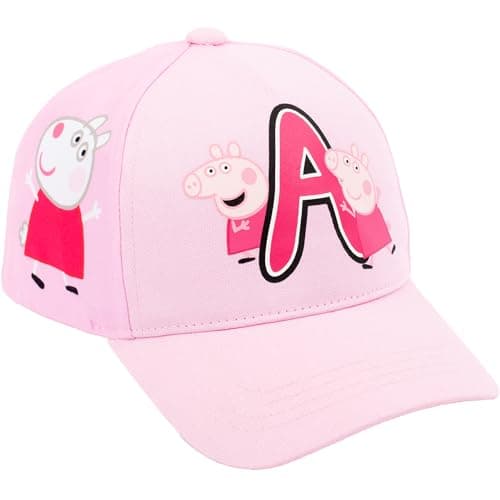 Image of Peppa Pig Personalised Baseball Cap for Girls Letter Personalisation Adjustable Kids Snapback Hat 100% UV Protection Summer Holiday Cap Pink Age 2-6 Years