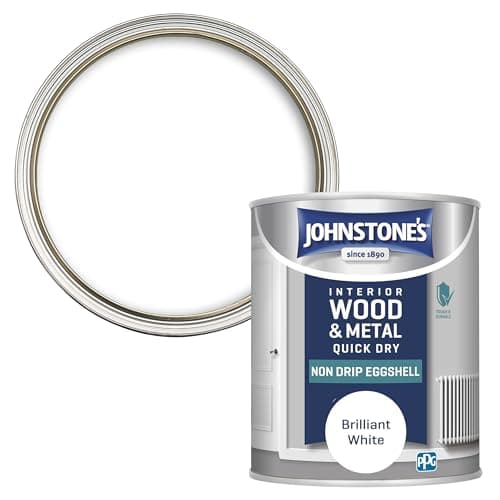 Image of Johnstone's - Quick Dry & Nondrip Eggshell Paint for Wood & Metal - Brilliant White | Interior | Low Odour, Water-Based Formula, Dry in 1-2 Hours | 12m2 Coverage per Litre | 750ml