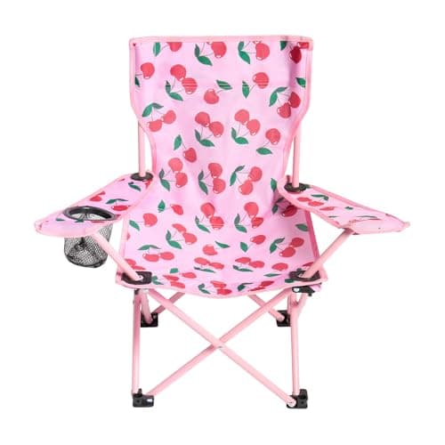 Image of OHS Kids Camping Chair Cherry Print, Childrens Camping Chair with Cup Holder Lightweight Comfy Steel Frame Kids Folding Chairs Perfect for Camping Trips Beach Garden