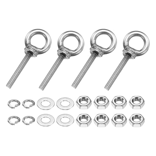Image of PATIKIL M3 x 20mm Eye Bolt, 4 Pcs 304 Stainless Steel Thread Lifting Ring Set Shoulder Eyebolt with Lock Nuts Flat Washers for Hanging Hammocks Articles, Silver