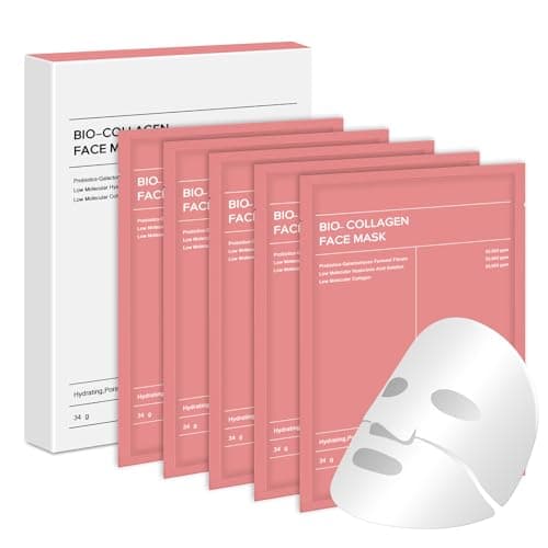Image of Bio Collagen Face Mask 5pcs, Hydrating Overnight Korean Skincare Sheet Mask, Deep Moisturizing, Pore Minimizing, Elasticity & Wrinkle Improvement, Glass Skin Glow (Pink)