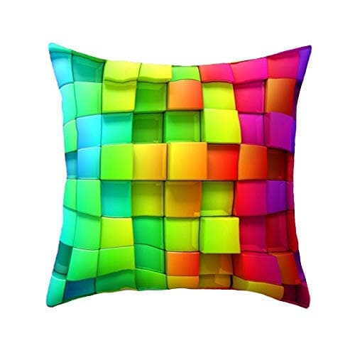 Image of Zodiark Cushion Cover with Vivid Rainbow Multi Colour Print Patterns 45x45cm (Cubes)