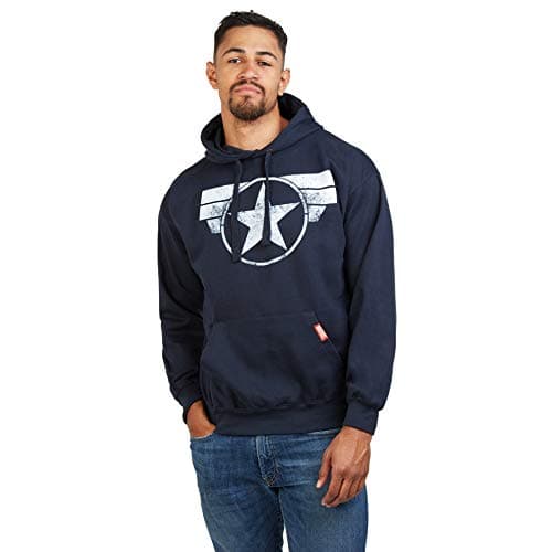 Image of Marvel Men's Captain America Cap Logo Hoodie, Navy Blue, XL UK
