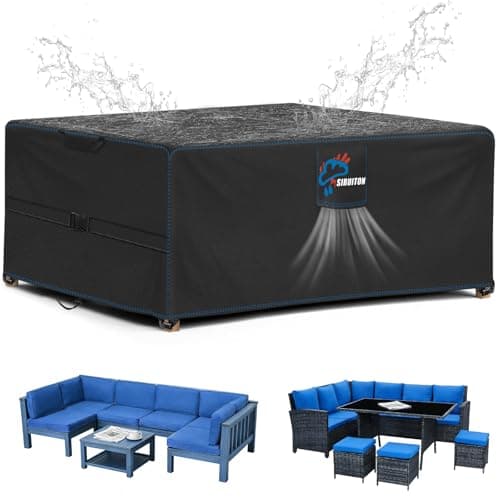 Image of SIRUITON 250x250x90cm Garden Furniture Covers with Air Vent, Waterproof Windproof,Heavy Duty RipProof 420D Oxford Fabric Large Patio Set Cover, Outdoor Table Cover, Square/Rectangular Black