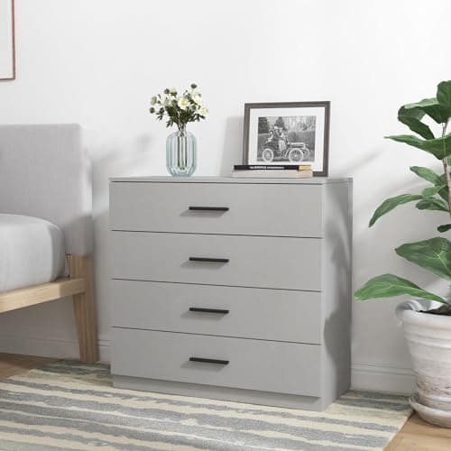 Image of URBNLIVING 4 Or 5 Drawer Wooden Bedroom Chest Cabinet (4 Drawers, Grey Carcass + Grey Drawers)