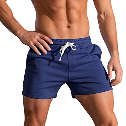 Image of Men's 3 Inch Running Shorts Gym Training Bodybuilding Short Breathable Cotton Sports Shorts 01 Navy Blue M
