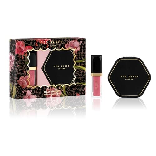 Image of Ted Baker Ready Pout Gift Set, Luxury 4.34ml Lip Gloss & Dual Magnifying Compact Mirror for Handbags, Stylish Beauty Gift Set for Women and Girls
