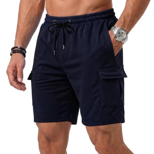 Image of GDOKKNY Men’s Lightweight Cargo Shorts Elastic Waist Multi Pockets Durable Casual Work Outdoor Hiking Short (UK, Alpha, XXL, Regular, Regular, Navy Blue)