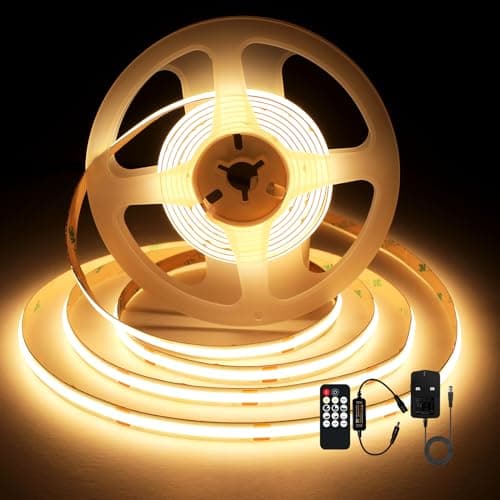 Image of SIRYYUI COB LED Strip Lights 3M, 3000K Warm White Dotless Dimmable LED Strip, 480LEDs/M,Super Bright DC24V LED Light Strip,CRI 90+ with RF Remote and UKCA Power Supply for DIY Home Decoration