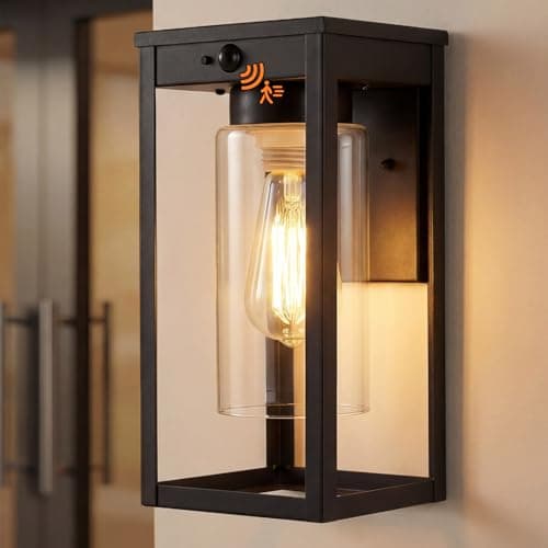 Image of Warmiehomy PIR Outdoor Wall Lights with Motion Sensor, IP65 Waterproof Outside Lights Mains Powered, 3 Modes E27 External Modern Black Exterior Sconce Lamp for Front Door Porch Garage (Bulb Included)