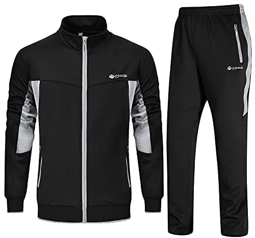 Image of Rdruko Mens Tracksuits Sets Running Jackets Joggers 2 Piece Casual Sweatsuits Sports Lounge Wear Light Grey and Black M