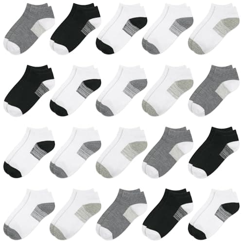 Image of ZERULETS Kids Ankle Socks Toddler- 20 Pairs Boys Trainer Girls Black White Gray Gradient Hardwearing for 7-10 Years Children in Summer