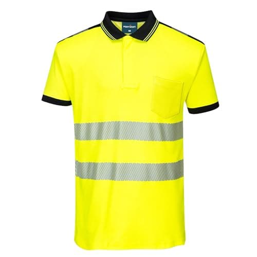 Image of Portwest Mens PW3 Hi Vis Workwear Short Sleeve Polo Shirt - Yellow/Black - 5X-Large