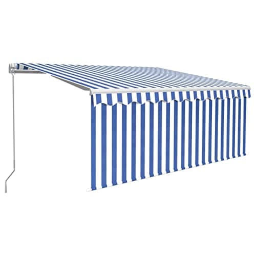 Image of vidaXL Blue&White Retractable Awning 3x2.5m with Solar LED & Blind - UV/Water- Manual Patio Cover, Lightweight Aluminium Frame