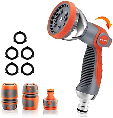 Image of BIBURY Upgraded Garden Hose Pipe Spray Gun Set with Connector, 10 Adjustable Patterns Spray Nozzle with Thumb Switch, Anti-Slip Design, Perfect for Car Washing, Pet Showering, Cleaning, Watering Lawn
