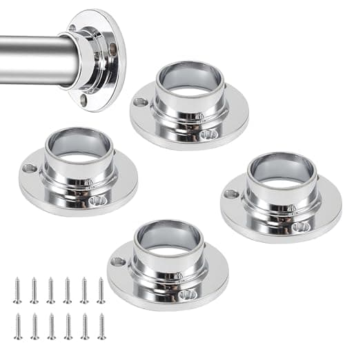 Image of 4Pack 25mm Rail Brackets for Wardrobe & Curtain Pole, Heavy Duty End Support Bracket with Fixing Screws, End Sockets for Clothes Rail, Curtain Rod & Closet Pole, Chrome Wardrobe Hanging Bar Fittings