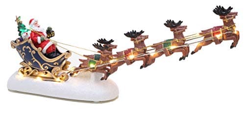 Image of Christmas Concepts® 340mm (13.4") Battery Operated LED Light Up - Santas Sleigh & Flying Reindeer Scene - Traditional Christmas Scenes