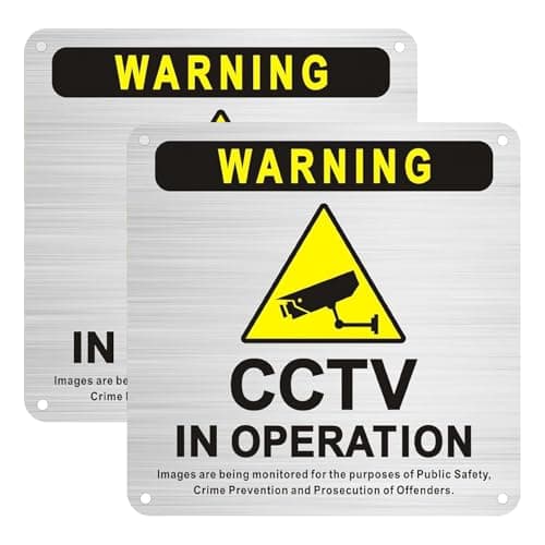 Image of XxinXrong 2 Pack CCTV Warning Sign - 150x150mm Brushed Aluminium Security Sign with Self Adhesive & Pre-Drilled Holes for Indoor/Outdoor Use