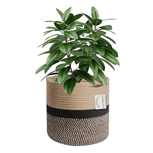 Image of NATTHSWE Plant Basket With Liner, Indoor Woven Plant Pots for 9" Planter Flower Pots Cotton Rope Jute Plant Pot Decoration Foldable Laundry Basket Household Storage Basket