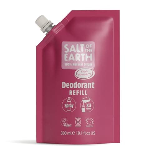 Image of Salt of the Earth - Natural Deodorant Spray Refill Pouch, x3 Uses - Sweet Strawberry - Vegan, Long Lasting Protection, Made in the UK - 300ml