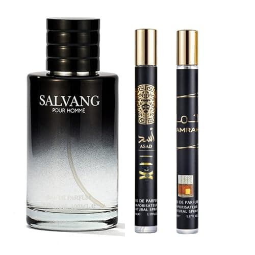 Image of Pack of 3 Fragrance Gift Set for Men – Long Lasting Perfume – 1 Salvang 100ml + 2 x 35ml EDP – Eau de Parfum Gift Set – Fresh, Sweet, Woody & Spicy Notes Perfume Gift for Him