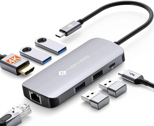 Image of NOVOO USB C Hub Ethernet, 7 in 1 USB C Multiport Adapter, 4K@60Hz HDMI, 1Gbps Ethernet, 3 USB 3.0, USB 2.0, 100W PD, USB C Docking Station, USB-C Hub for MacBook M1/M2, iPad Pro, Steam Deck, Laptops