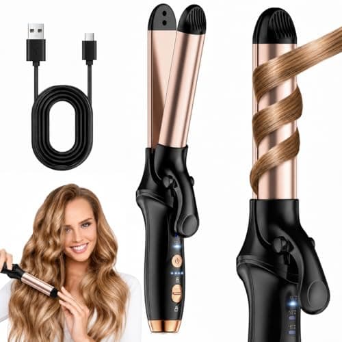 Image of UIOF Curling Tongs 1 Inch,Cordless Rechargeable Curling Tongs,Cordless Hair Curler(3 Gear),Travel Mini Flat Iron 5000 mAh,Battery Straightener and Curler 2 in 1 for Long Short Hair(Black)