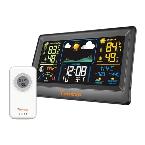 Image of Temtop Weather Station Indoor Outdoor Sensor Wireless W100 Digital Thermometer Alarm Clock with Weather Forecast, Barometric Pressure, Moon Phase, Sunrise, Temperature Humidity Monitor for Home