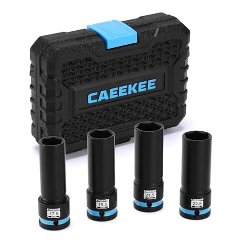 Image of CaeeKee 4-Piece 1/2" Drive Lug Nut Impact Socket Set, Non-Marring Thin Wall Wheel Protector Socket，CR-MO, Metric 17.5, 19.5, 21.5, 22.5mm