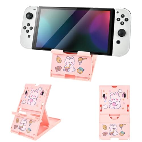 Image of DLseego Stand for Switch 2/OLED/Lite Console,Non Slip Adjustable Pink Theme Playstand Foldable Compact Holder Stand,Cute Rabbit