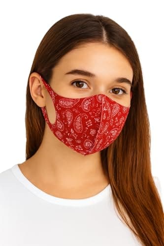 Image of Komonee Face Mask Washable Reusable Red Paisley Dustproof Cloth Mouth Cover Covering For Men Women Outdoors Indoors Cycling Ski Protection