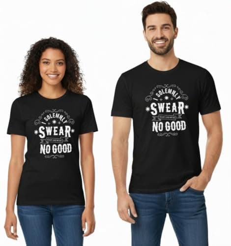 Image of Licensed Unisex Harry Potter 'I Solemny Swear That I am Upto no Good' t-Shirt, Print, Black Colour, XS to 2XL (UK, Alpha, L, Regular, Regular, Black)