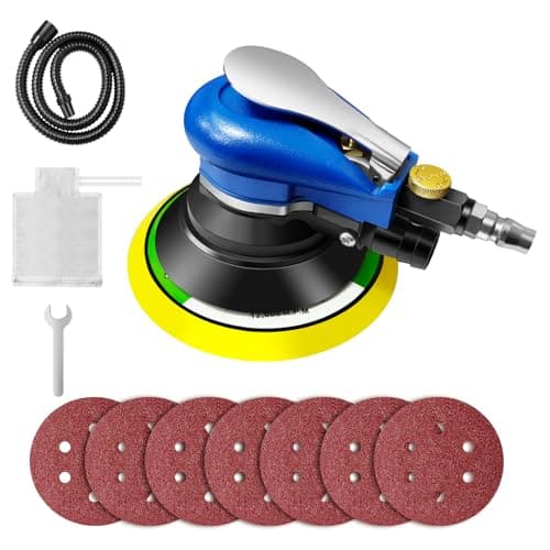 Image of 6" Air Random Orbital Sander with Dust Collection Hose & Bag and 7Pcs Sandpapers,12000 RPM 150mm Dual Action Pneumatic Palm Sanders, Air Orbit Polisher, Airs Sanders for Sanding Wood Metal,Auto Repair