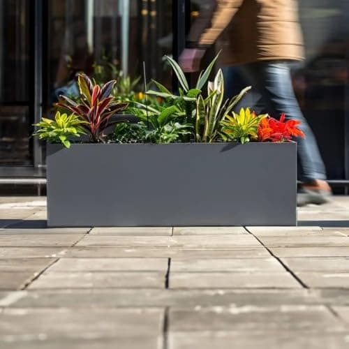 Image of Tulipy 1.2m/1m/75cm/70cm Zinc Galvanised Trough Planter | No Assembly Needed | Lightweight (Matte Grey, L75cm x W32cm x H32cm)