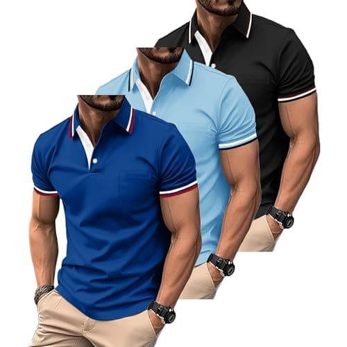 Image of ZITY 3 Pack Polo Shirts for Men Short Sleeve Lightweight Golf Polo Mens Casual Adult Multipack T Shirt Set for Work