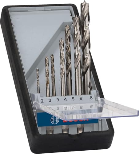 Image of Bosch 7x PRO Wood HSS Hex Brad Point Drill Bit Set (for Softwood, Hardwood, Ø 2,0, 3,0, 3,0, 4,0, 5,0, 6,0, 8,0 mm, Professional Accessory Rotary Drill/Drivers)