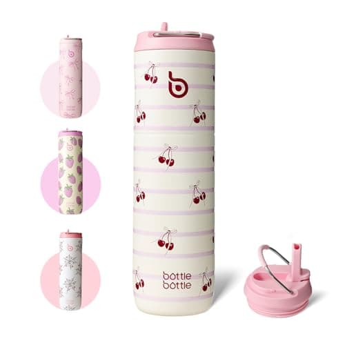 Image of Bottle Bottle Stainless Steel Water Bottle 700ml with Straw and Lid Sports Insulated Metal Water Bottles with Handle(Happy Cherry)