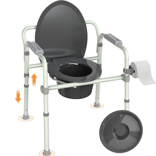 Image of Luckfaith LBC01 4-in-1 Commode Chair with Removable Bucket – Height Adjustable 180kg Capacity Toilet Aid, Foldable and Lightweight Bedside Chair for Elderly & Disabled Adults