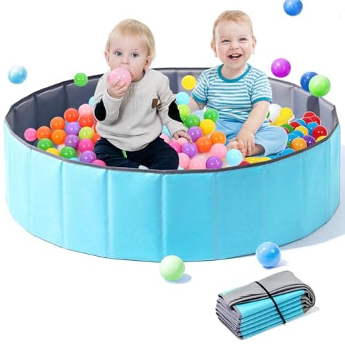 Image of Baby Ball Pit, Foldable Kids Ball Pool Portable Dog Ball Pit Round Ball Pit for Toddler Boys Girls Pet Cats Indoor Outdoor (Blue 80cm)