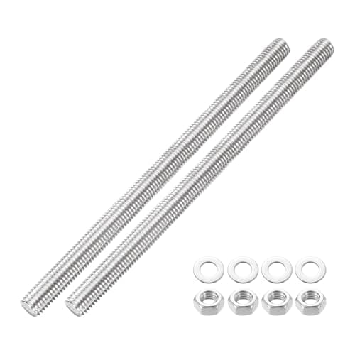 Image of sourcing map 2pcs Fully Threaded Rod, M12 x 200mm 201 Stainless Steel Right Hand Threads Rods with Nuts and Flat Washer Fully Studding Rod Bar for Clamps, Hangers and U-Bolts