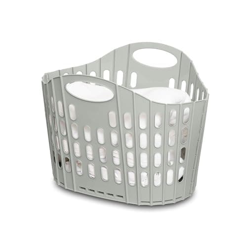 Image of Addis Flat Easy Clothes Washing Store Flexible Laundry Basket Hamper, 38 litre, Nettle Green